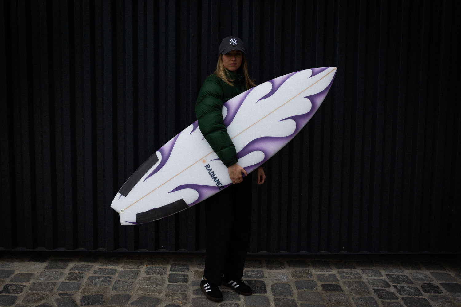 riversurfboard with purple flames